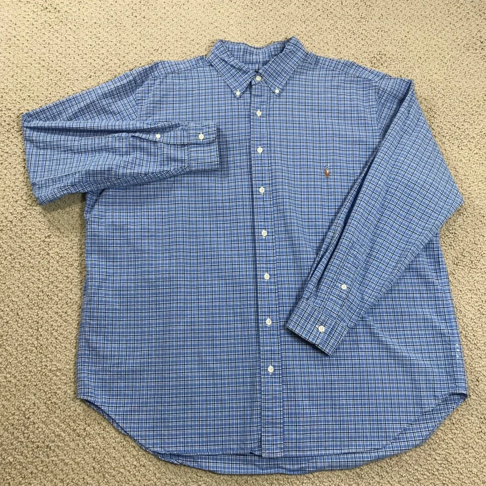 Polo Ralph Lauren Mens Big & Tall 1XB Blue Plaid Long Sleeve Button Down Shirt